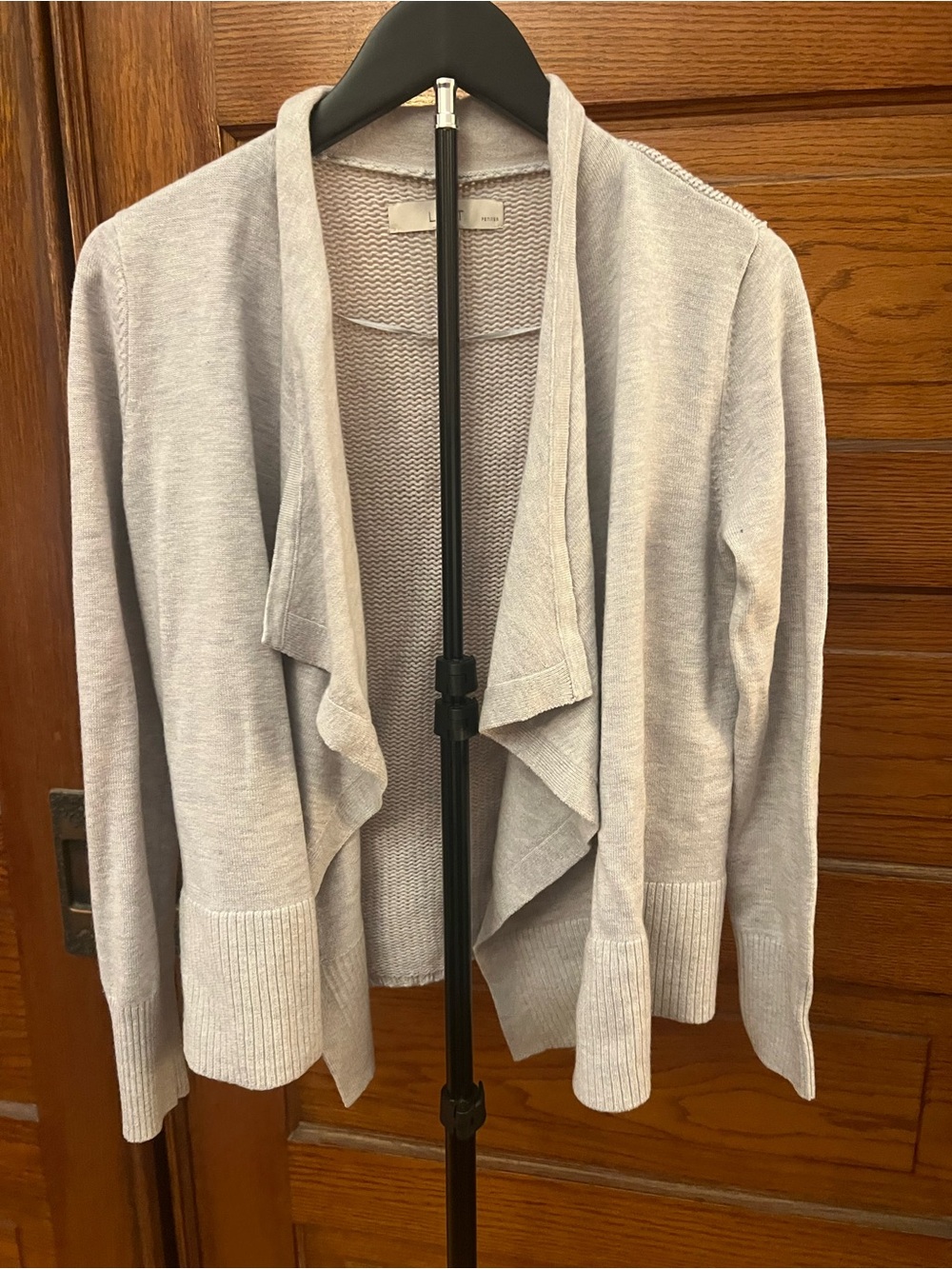 LOFT Women's Light Gray Open-Front Cascade Cardigan Sweater
